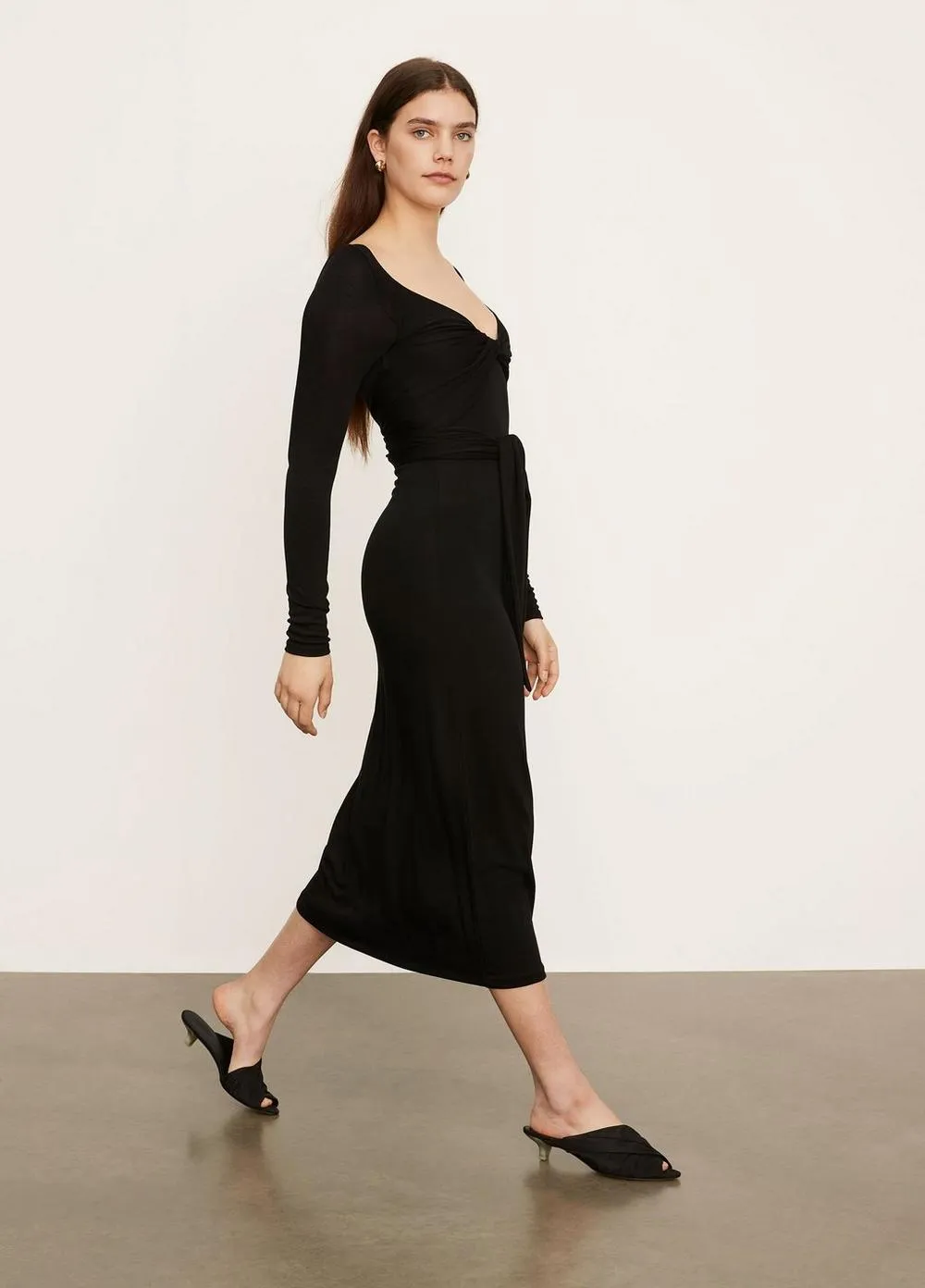 Long Sleeve Wrap Dress in Black