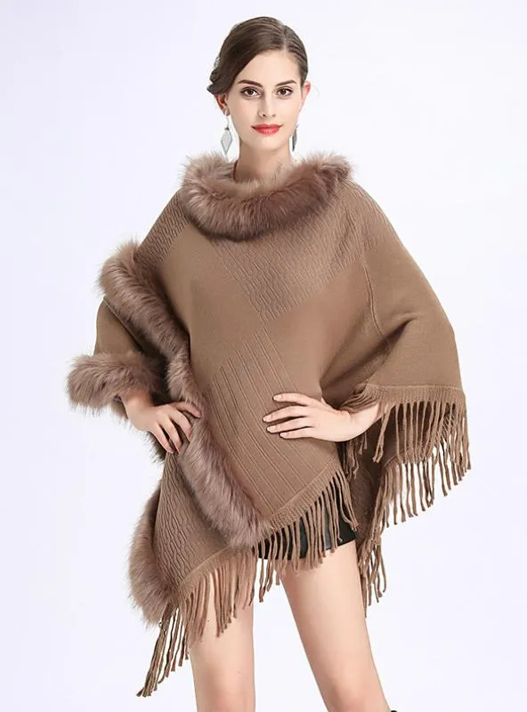 LOOSE ROUND NECK FRINGED PULLOVER SWEATER CAPE SHAWL