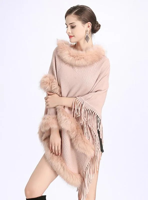 LOOSE ROUND NECK FRINGED PULLOVER SWEATER CAPE SHAWL