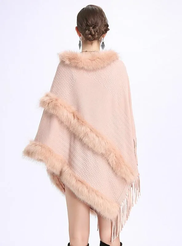 LOOSE ROUND NECK FRINGED PULLOVER SWEATER CAPE SHAWL