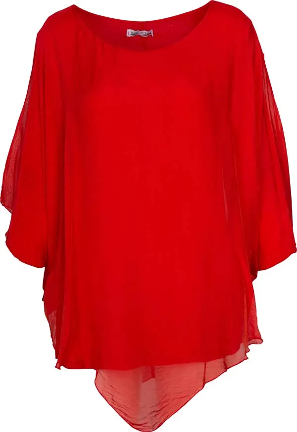 M Made in Italy - Women's Layered Silk Cape Top Plus Size