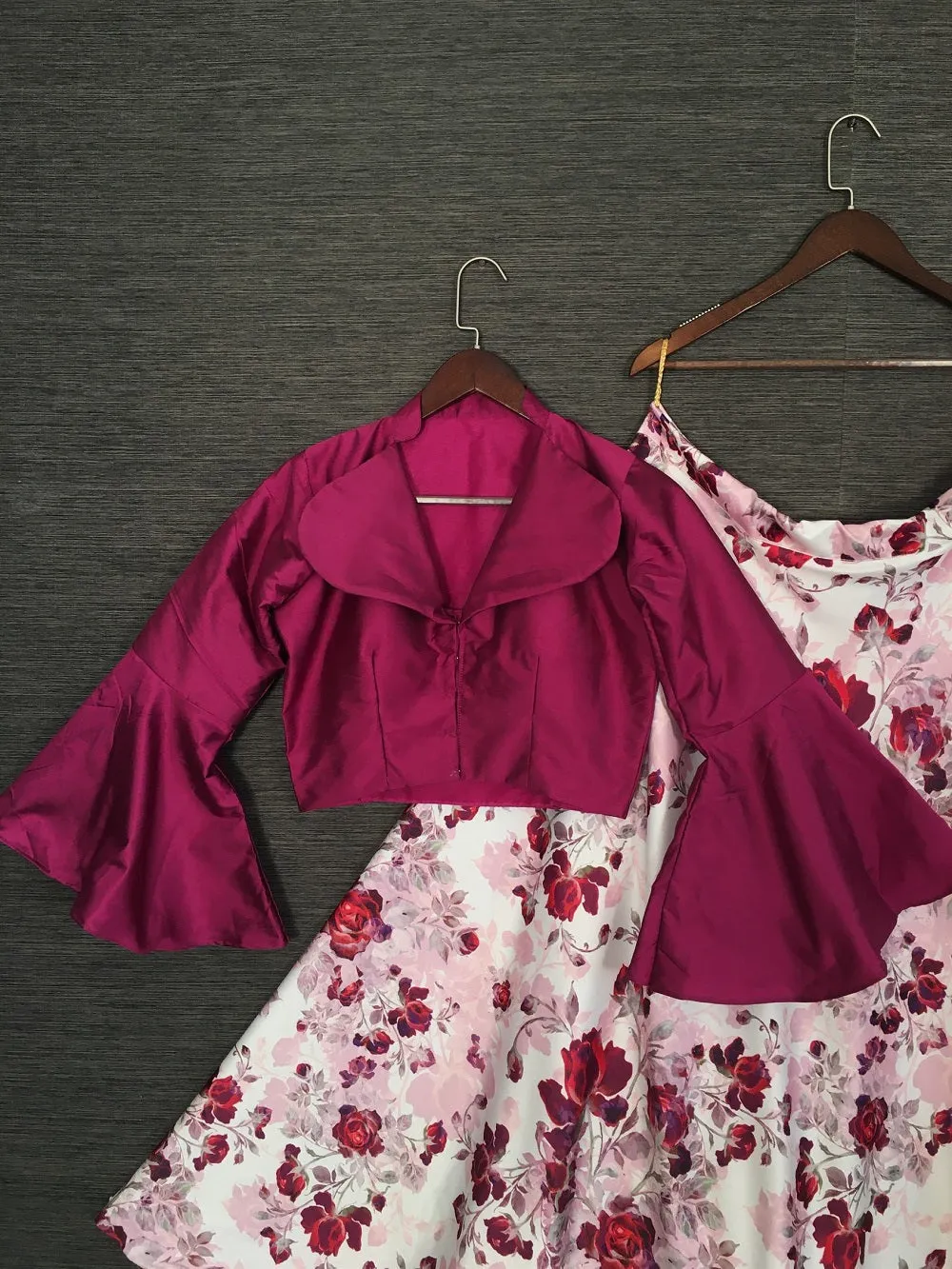 Magenta Color Digital Floral Printed Heavy Dull Satin Lehenga Choli