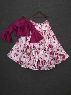 Magenta Color Digital Floral Printed Heavy Dull Satin Lehenga Choli