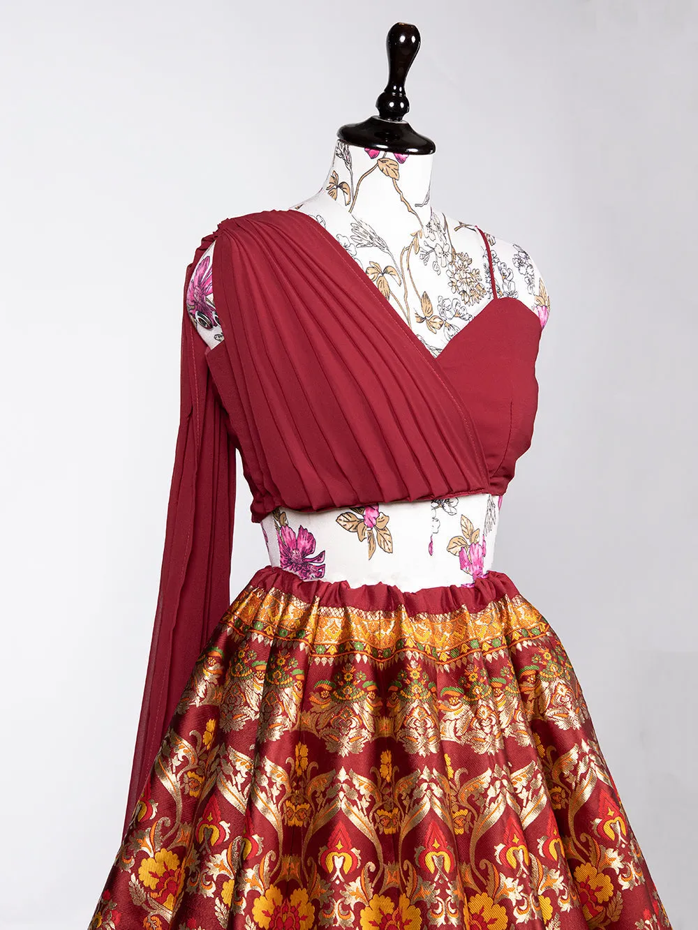 Maroon Color Zari Weaving Work Banarasi Silk Lehenga Choli