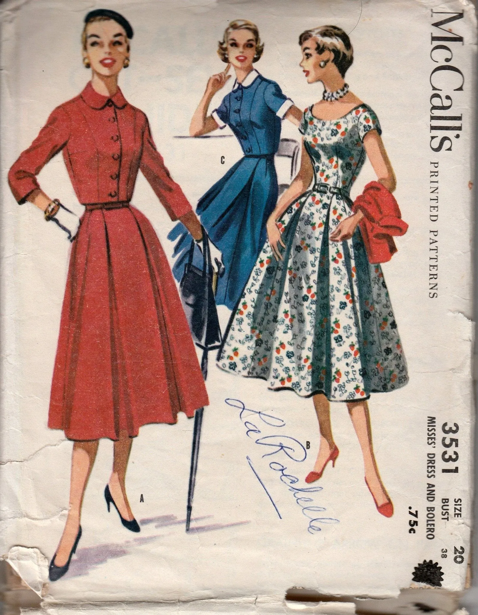 McCall's 3531 Ladies Shirtwaist Dress Bolero Jacket Vintage 1950's Sewing Pattern