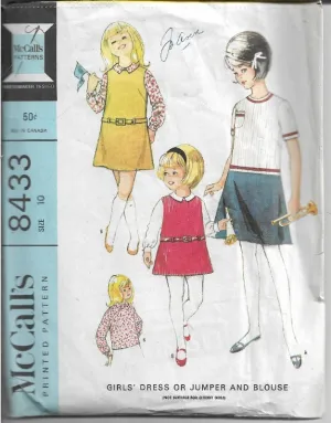 McCalls 8433 Girls Dress Blouse Jumper Dress Vintage 1960's Sewing Pattern