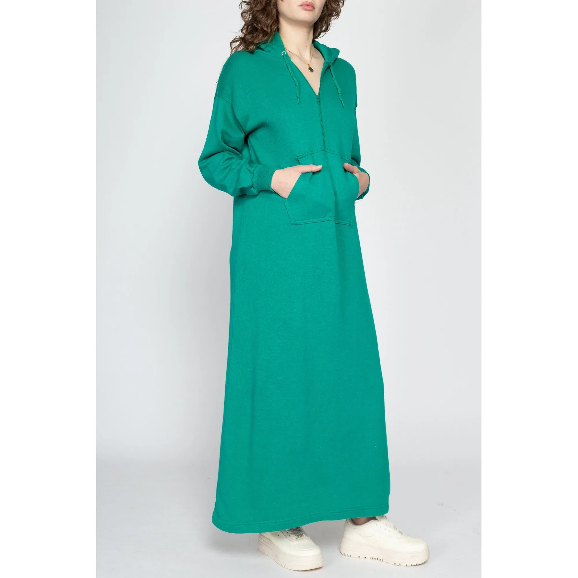 Medium 80s Teal Hooded Sweatshirt Dress