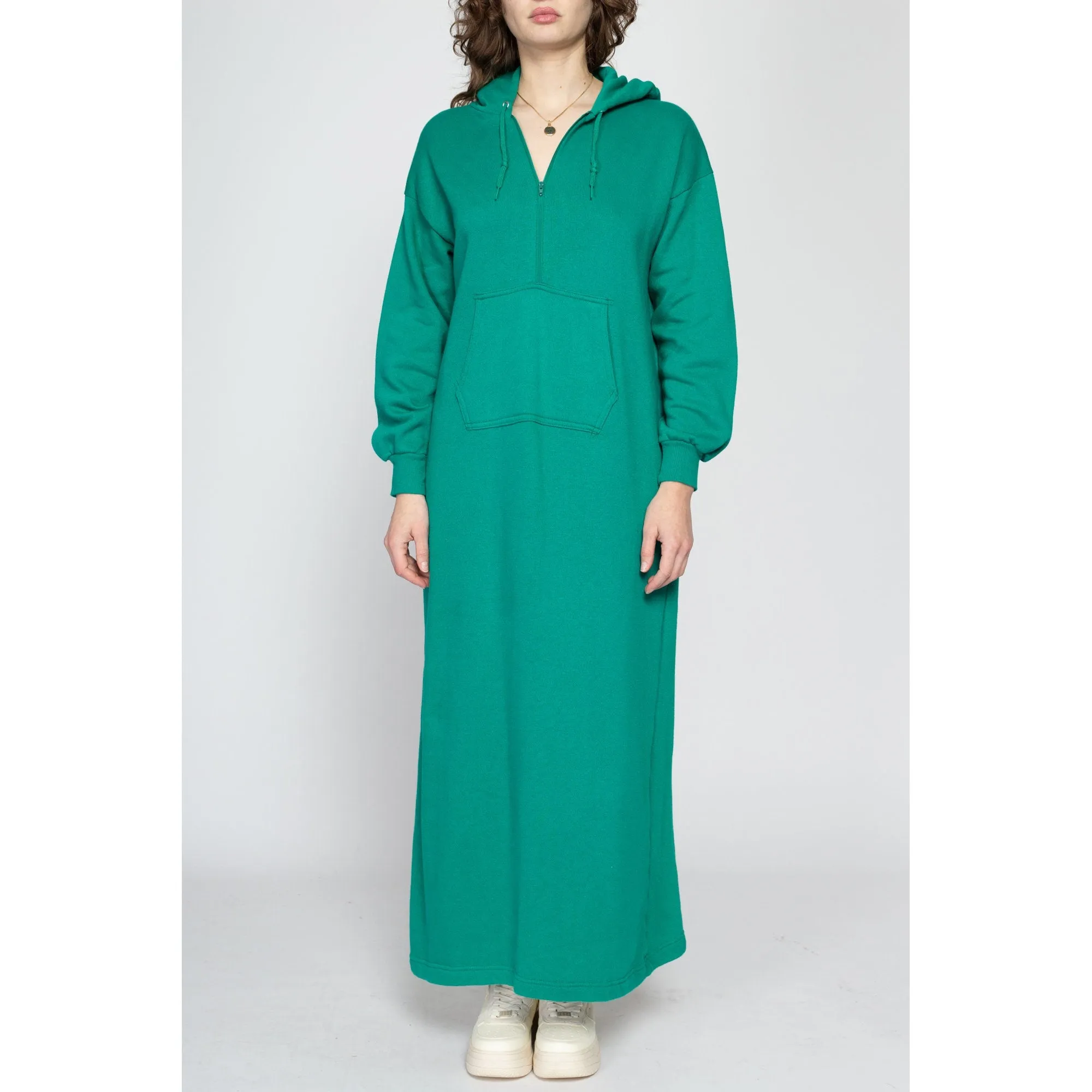 Medium 80s Teal Hooded Sweatshirt Dress