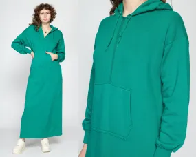 Medium 80s Teal Hooded Sweatshirt Dress