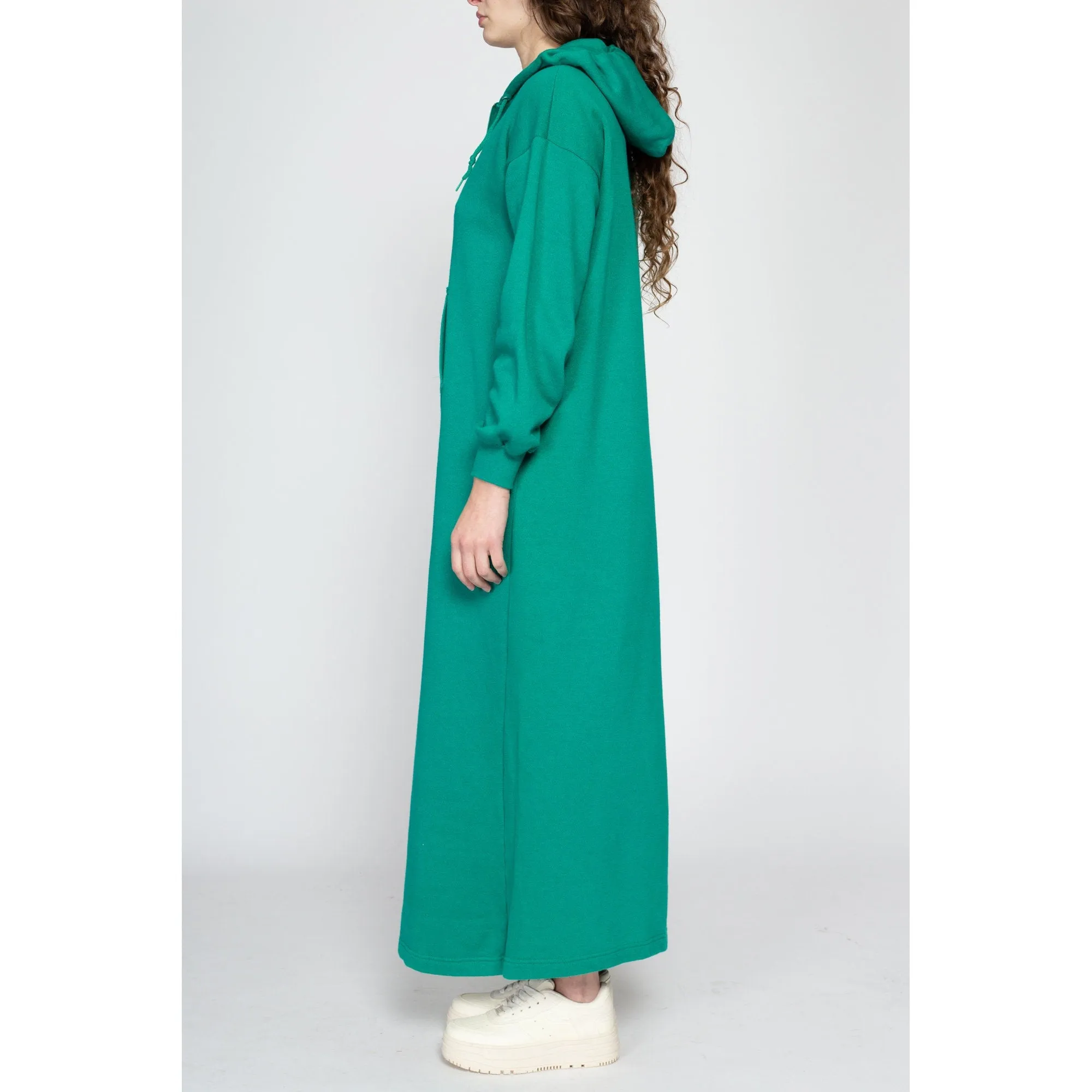 Medium 80s Teal Hooded Sweatshirt Dress