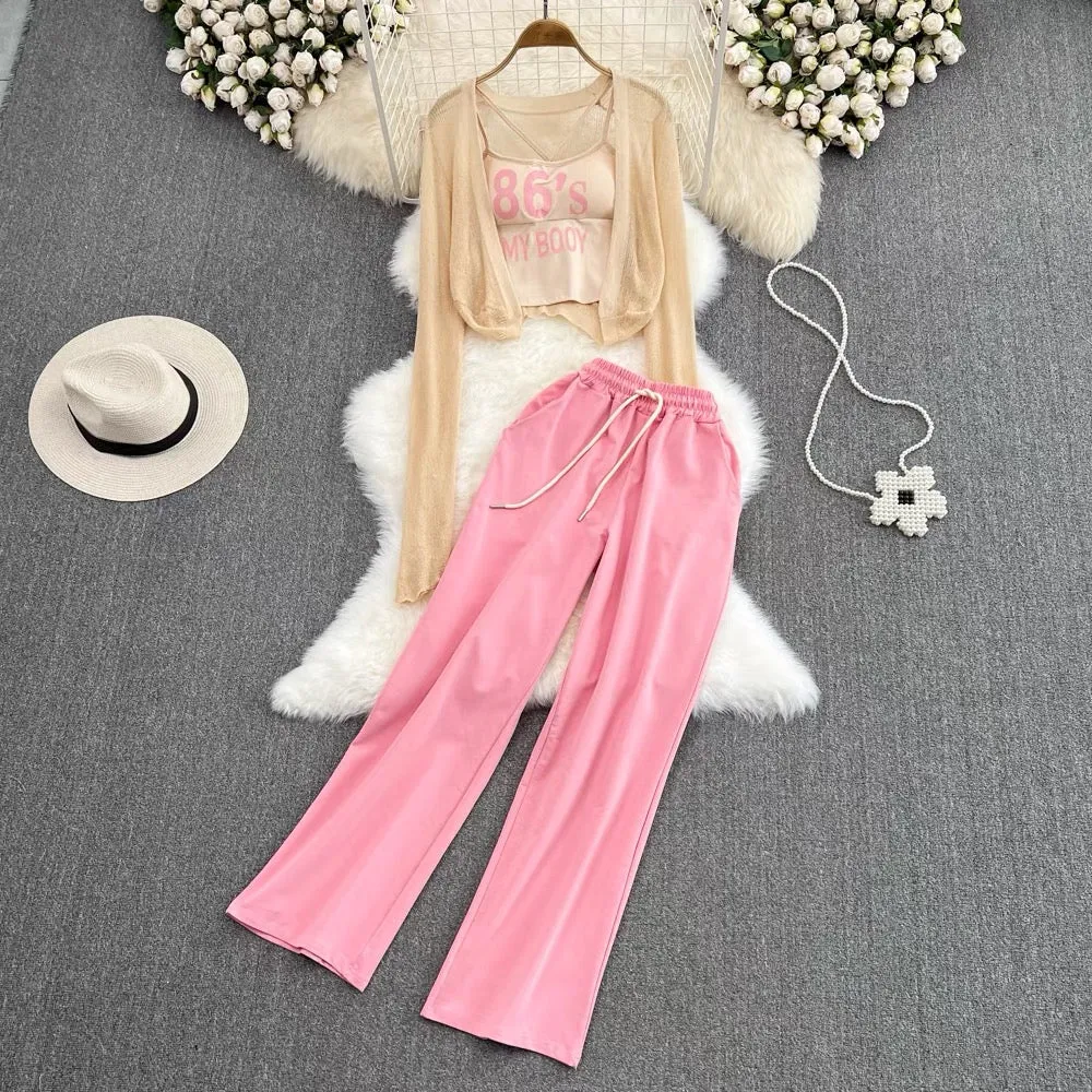 Meshki Top With Contrasting Pants And Shrug Set