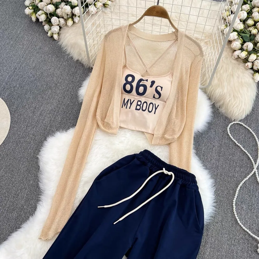Meshki Top With Contrasting Pants And Shrug Set