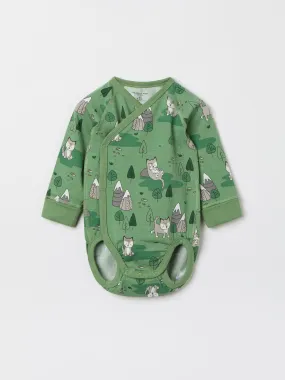 Mountain Wolf Print Wraparound Babygrow