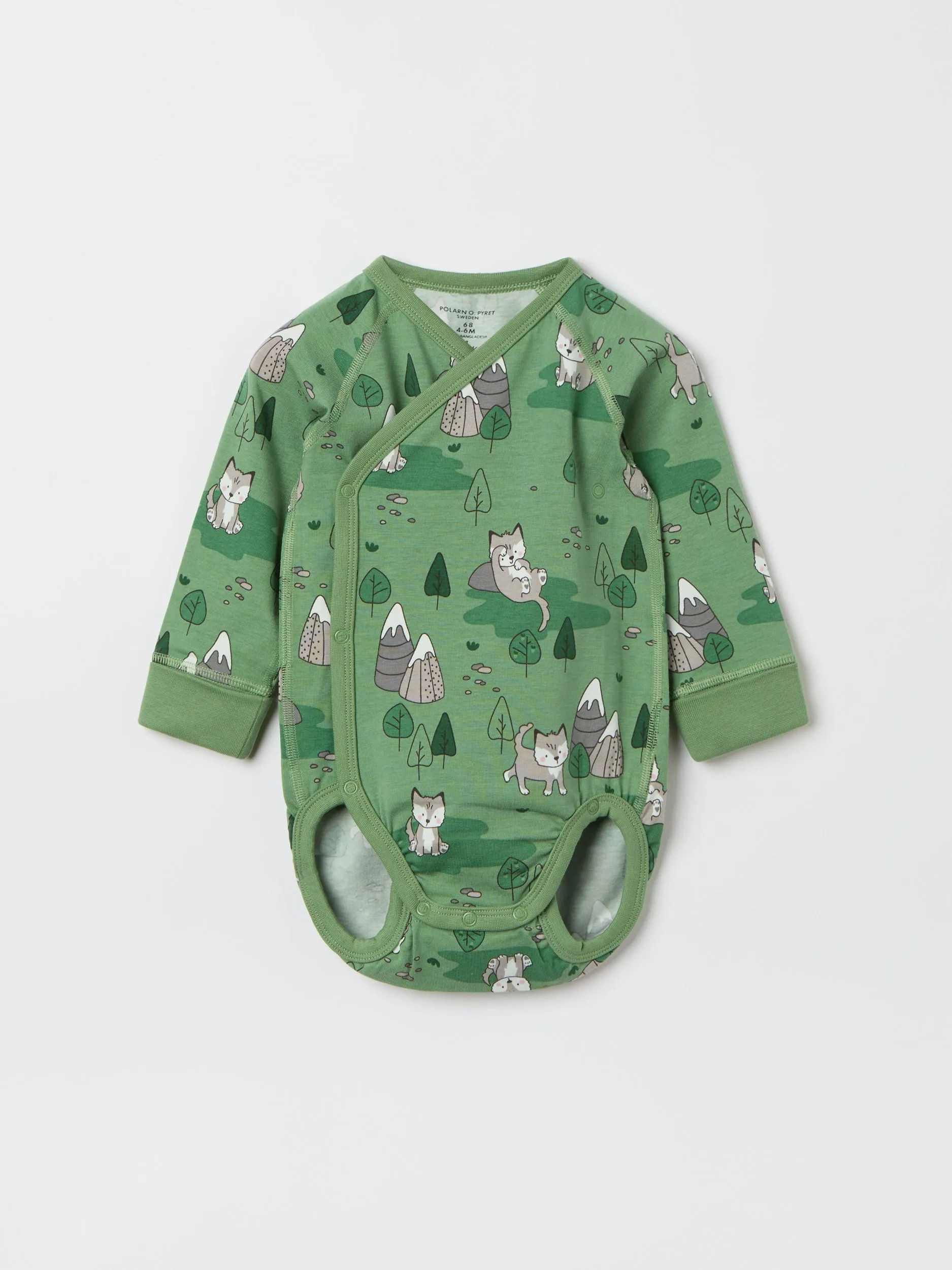 Mountain Wolf Print Wraparound Babygrow