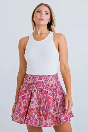 Multi Floral Medallion Smock Skort
