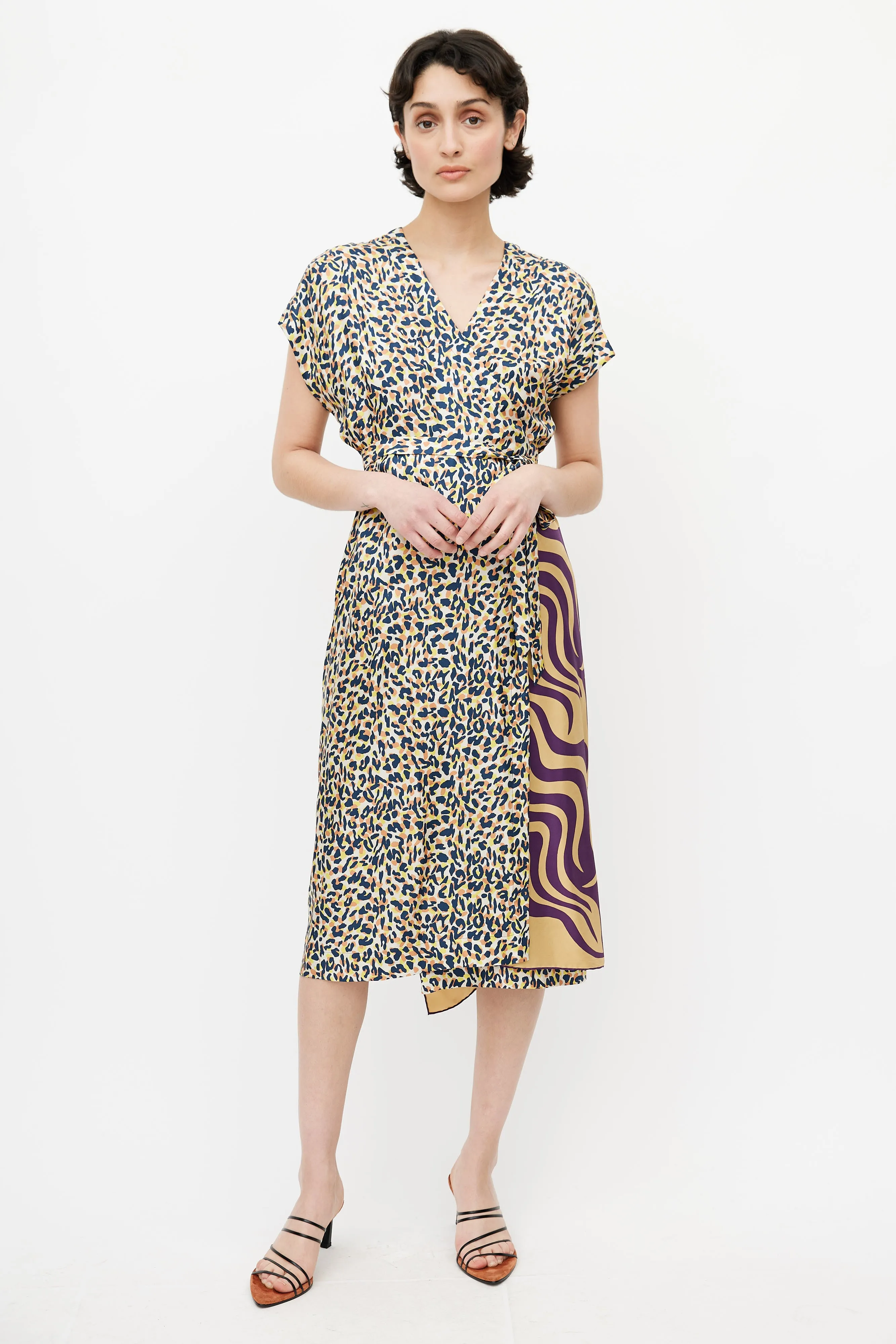 Multicolour Graphic Print Wrap Dress