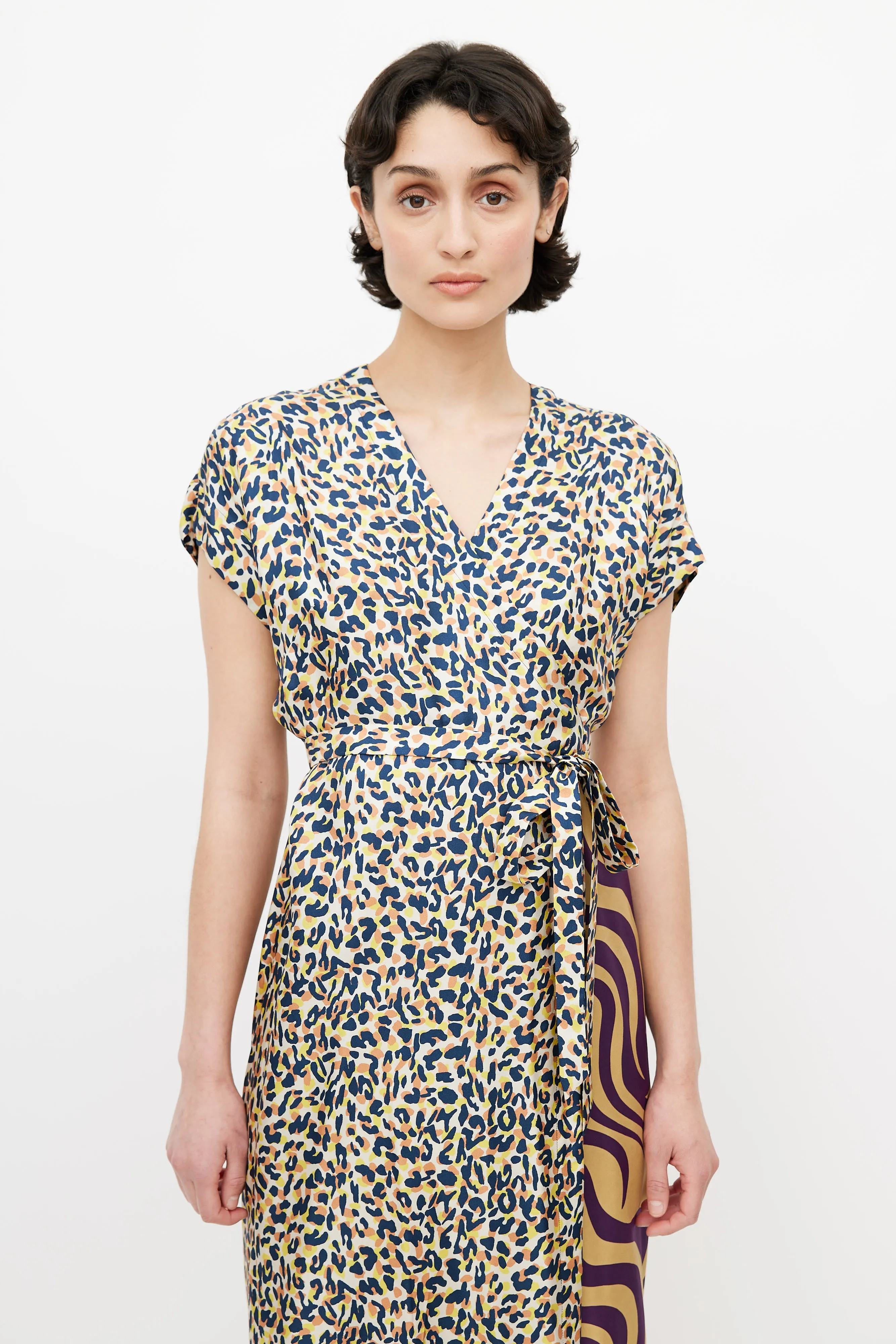 Multicolour Graphic Print Wrap Dress