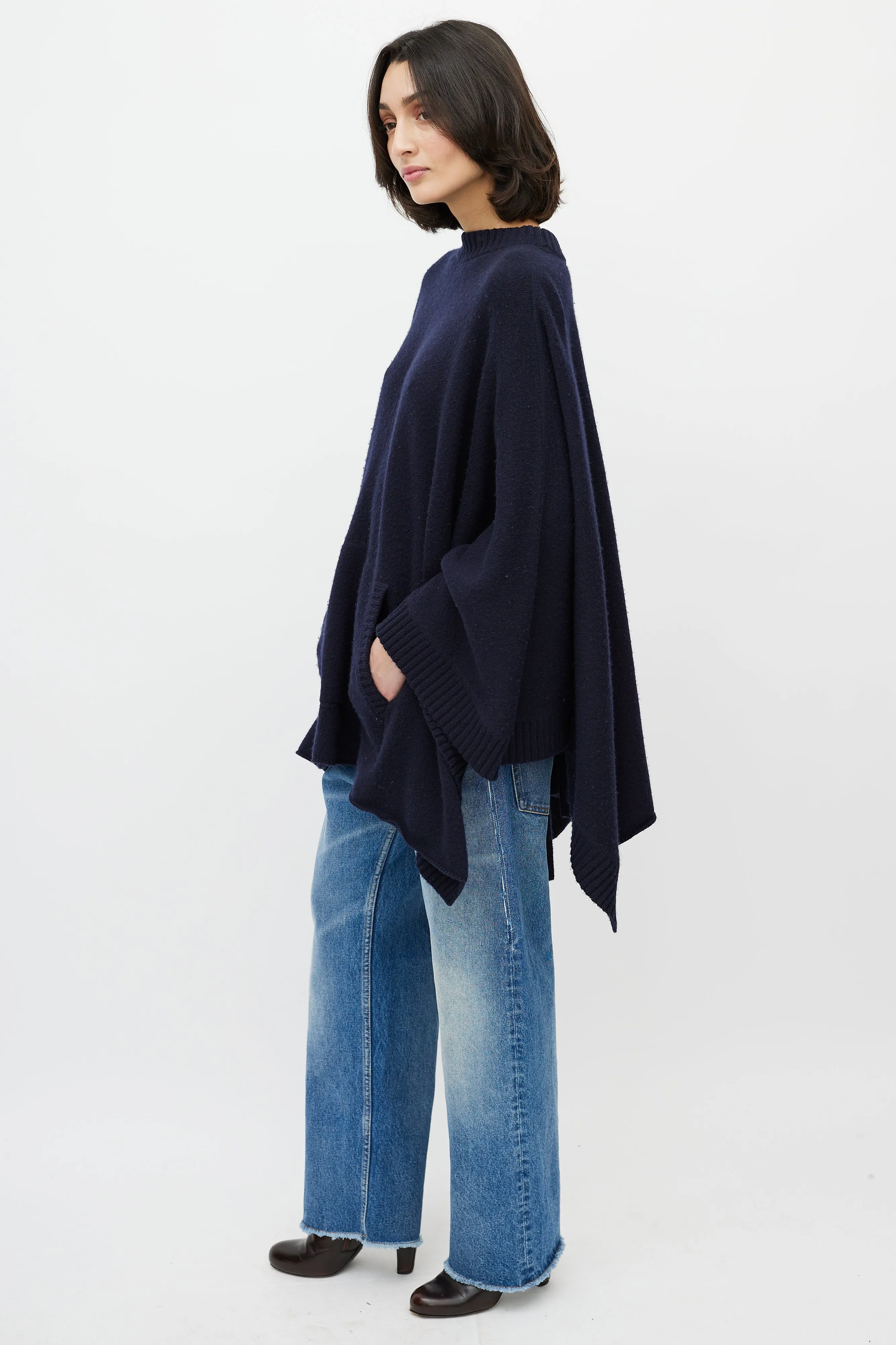 Navy Cashmere Cape Sweater