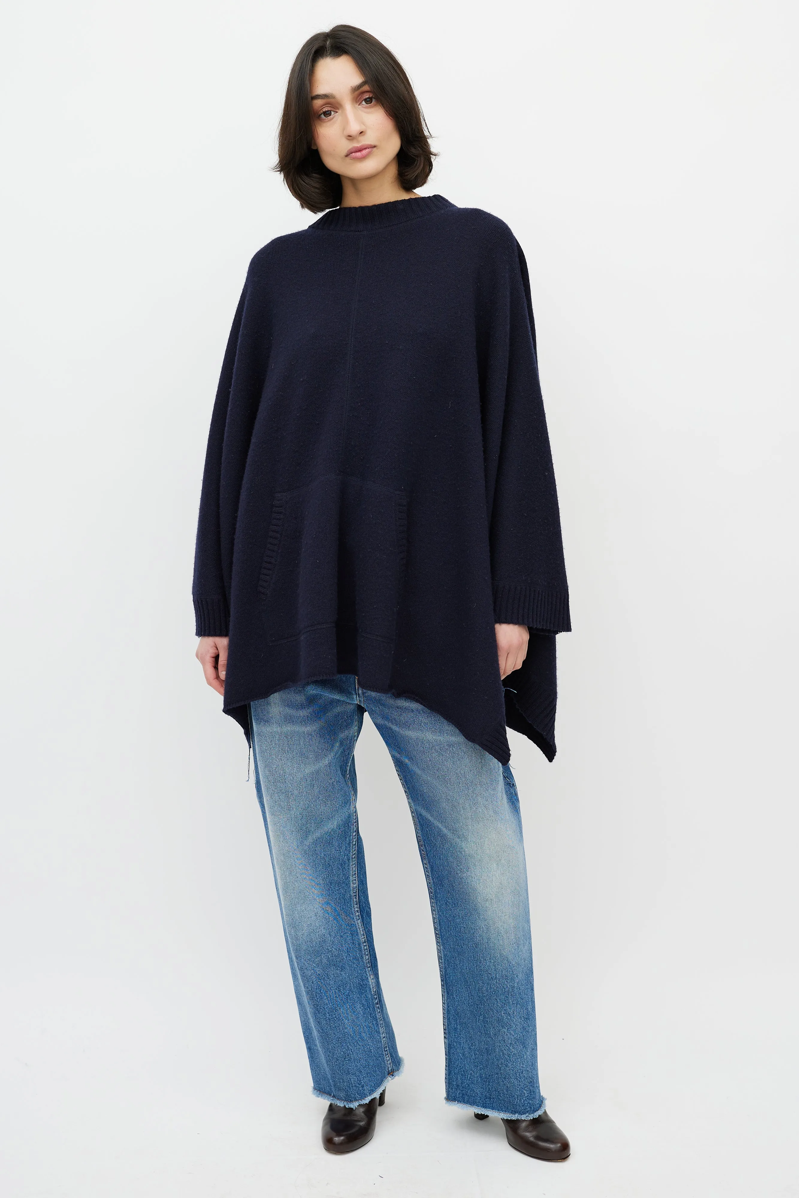 Navy Cashmere Cape Sweater