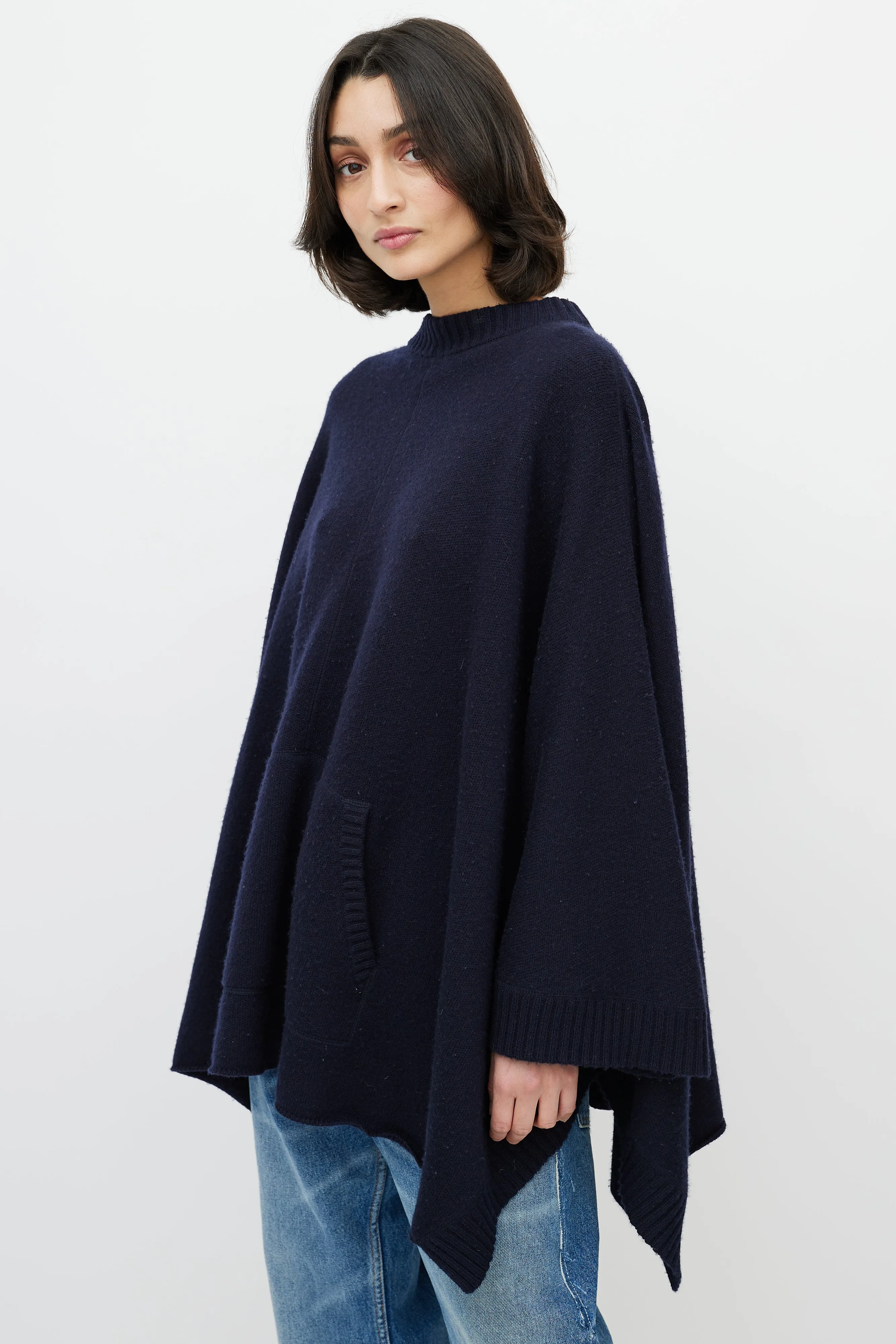 Navy Cashmere Cape Sweater