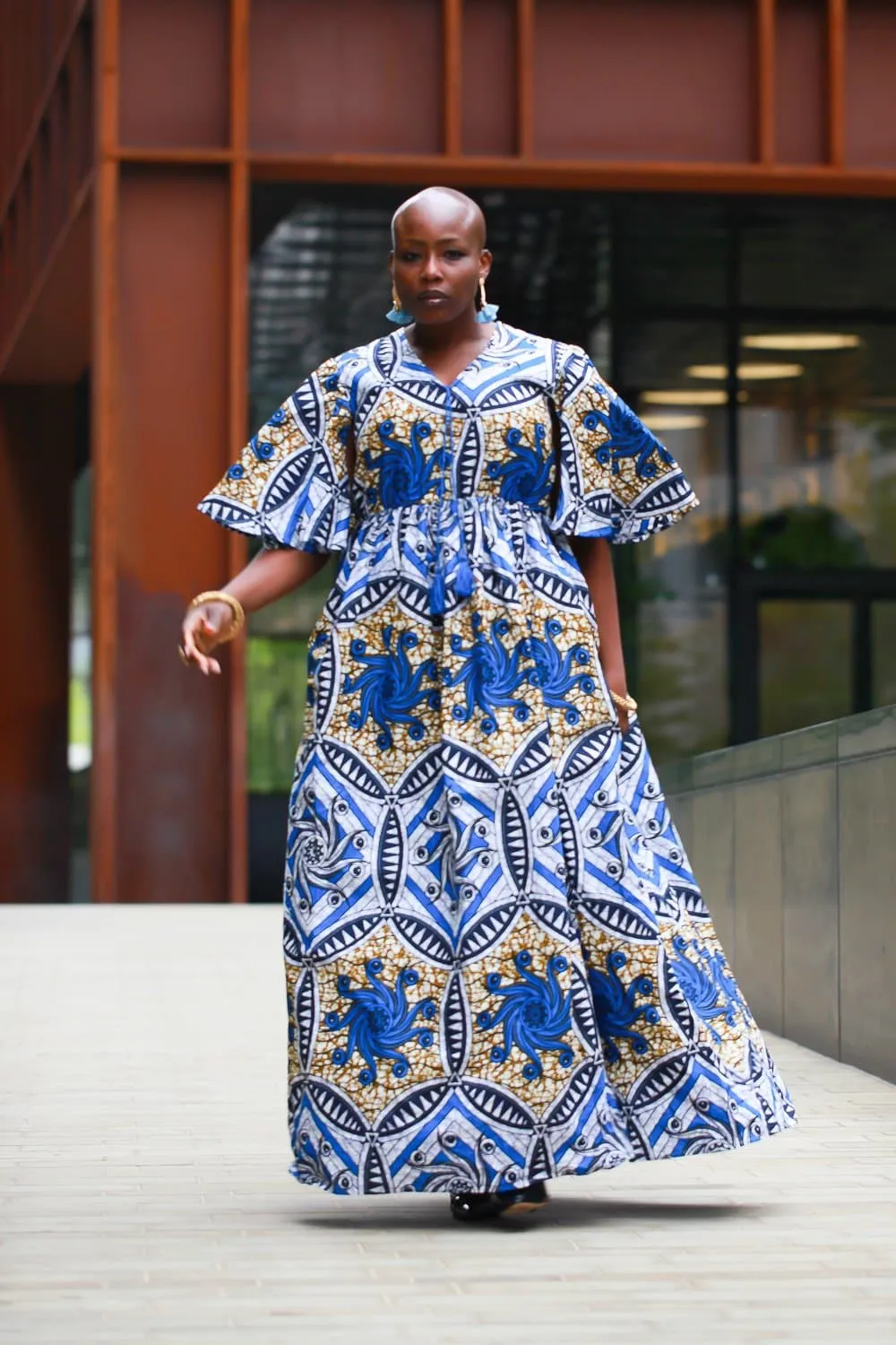 New In - African Maxi Dress in Blue Ankara Wax Print