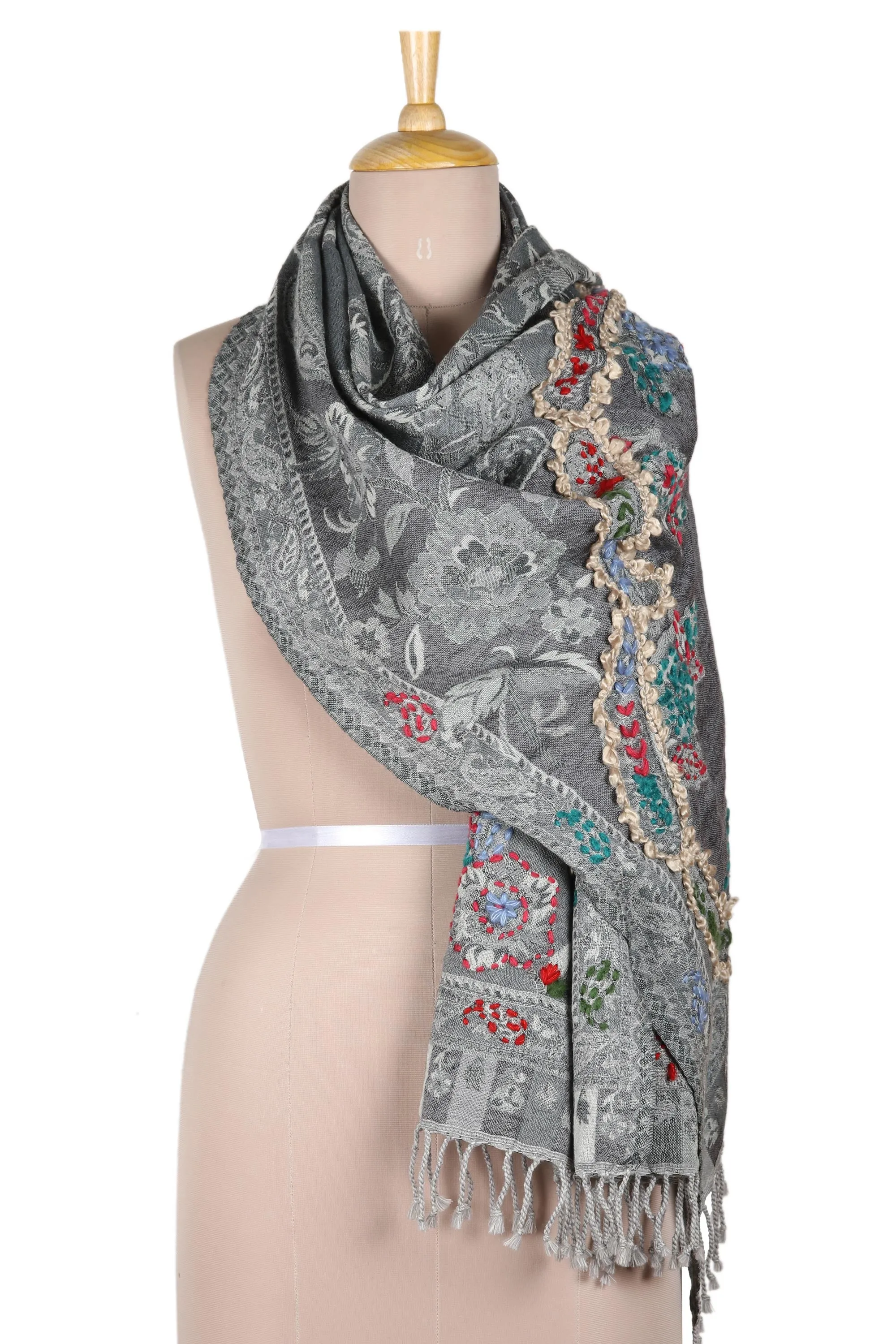 Paisley-Patterned Jacquard Wool Shawl - Morning Muse | NOVICA
