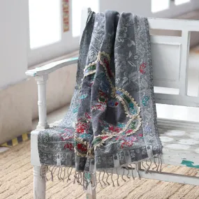 Paisley-Patterned Jacquard Wool Shawl - Morning Muse | NOVICA