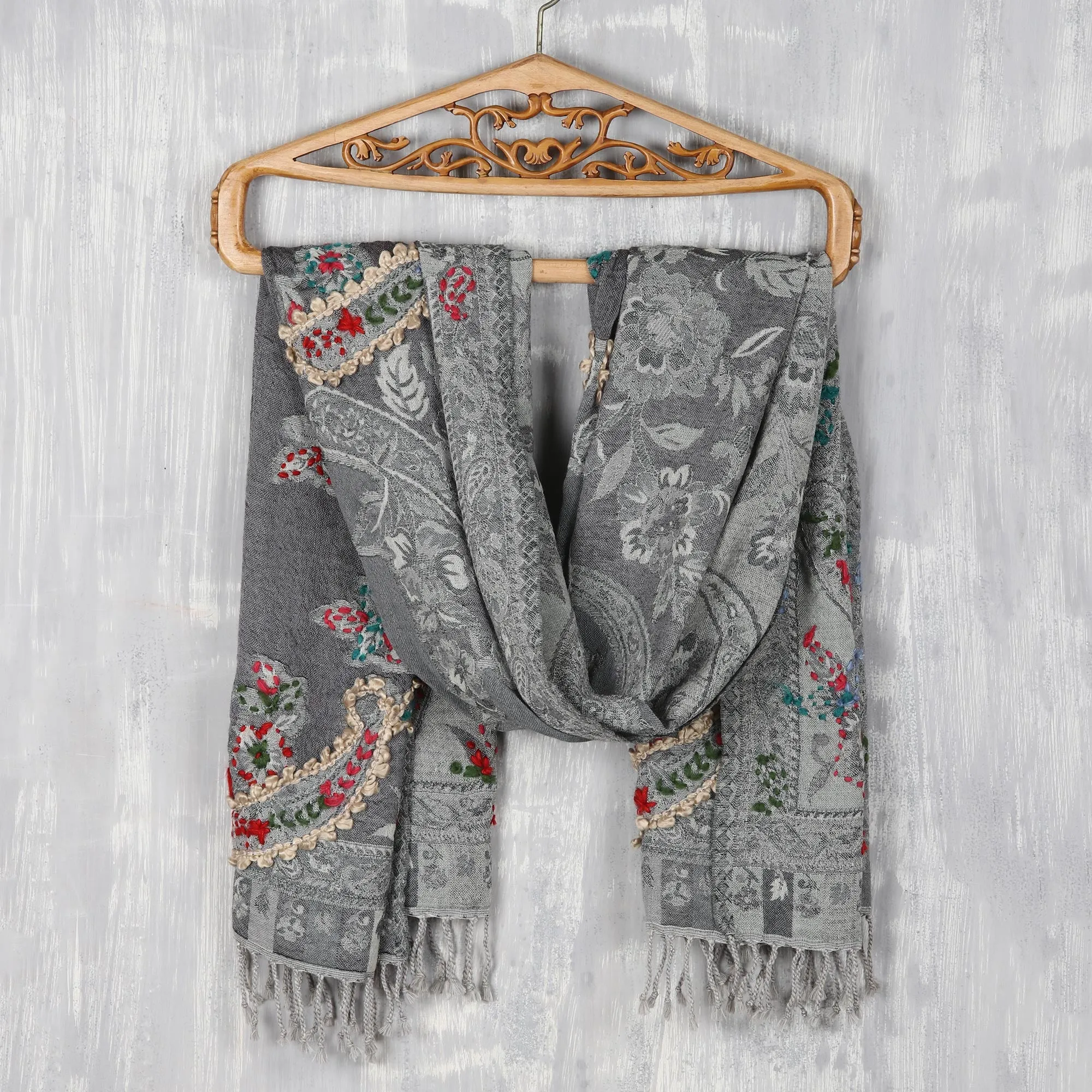 Paisley-Patterned Jacquard Wool Shawl - Morning Muse | NOVICA