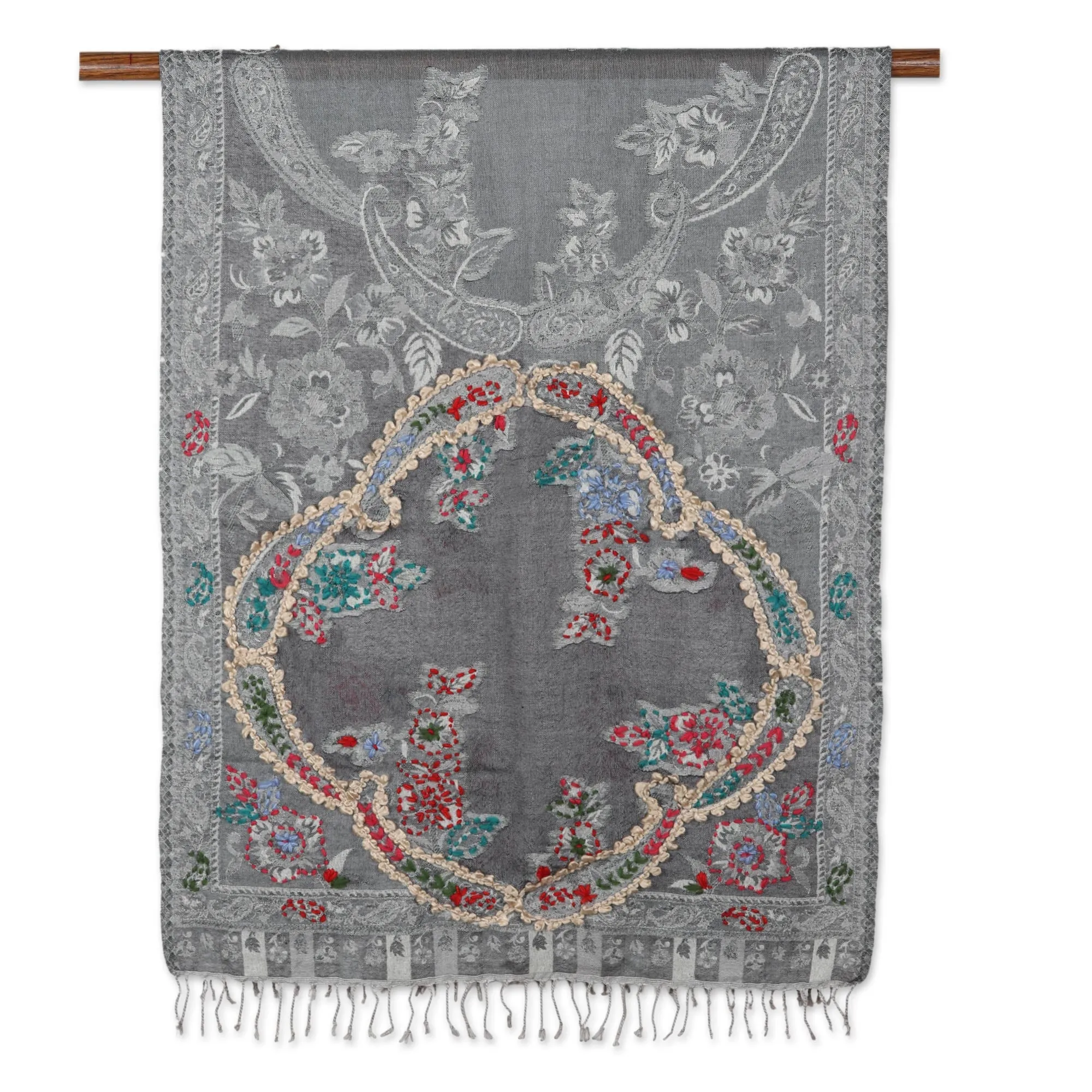Paisley-Patterned Jacquard Wool Shawl - Morning Muse | NOVICA