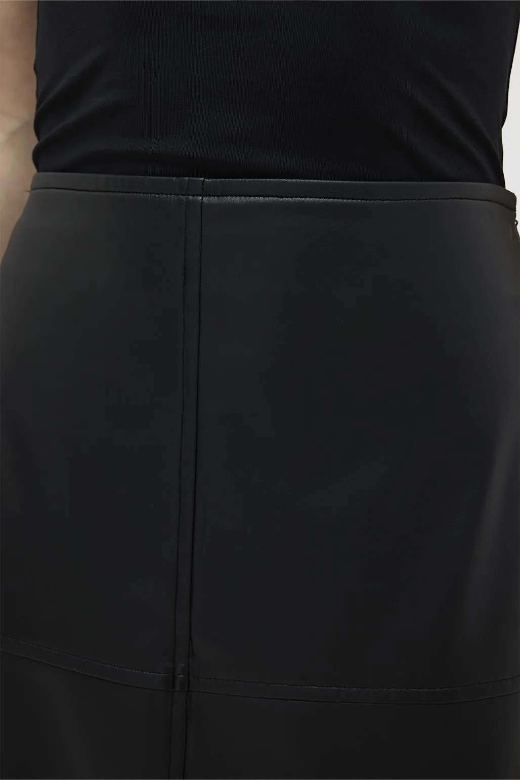 Pencil Skirt With Leather Stitching Detail Black