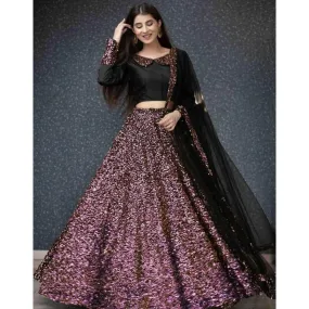 Pink Colored Full Sequence Lehenga Choli with Net Dupatta
