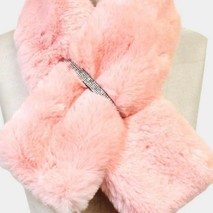 Pink Faux Fur Bling Pull Through Scarf