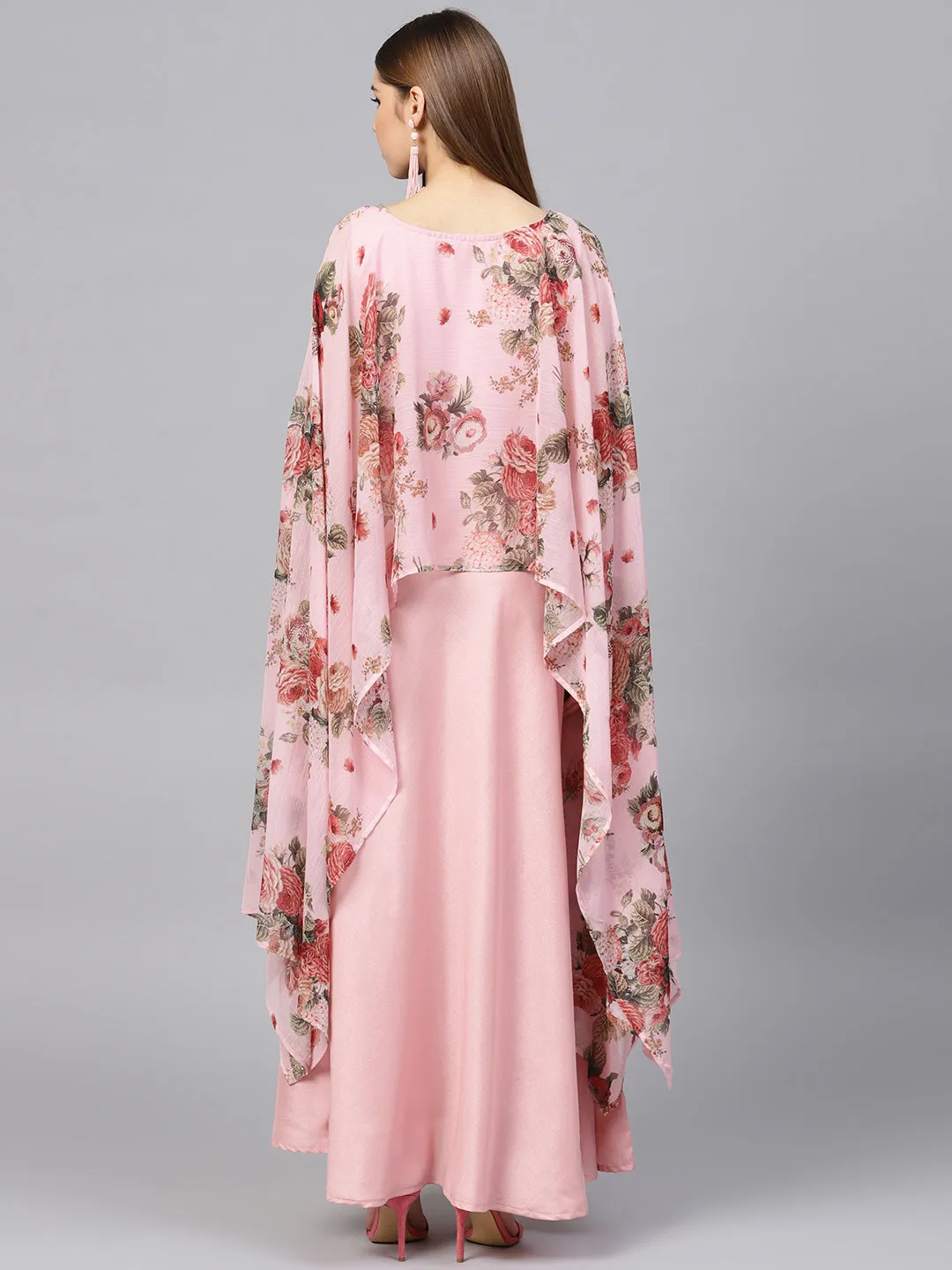 Pink Floral A Line Fusion Dresses