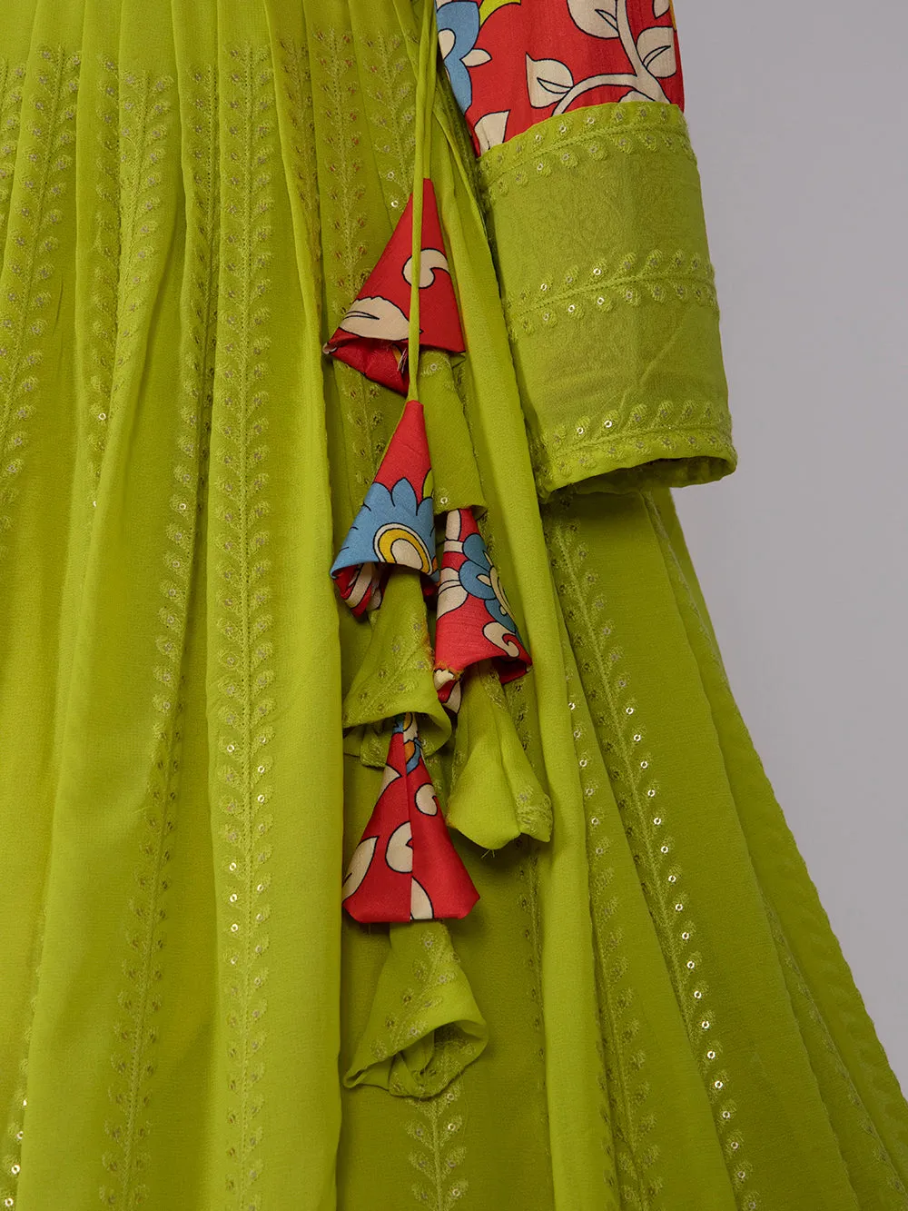 Pista Color Lucknowi Sequins Embroidery Work Lehenga Crop Top