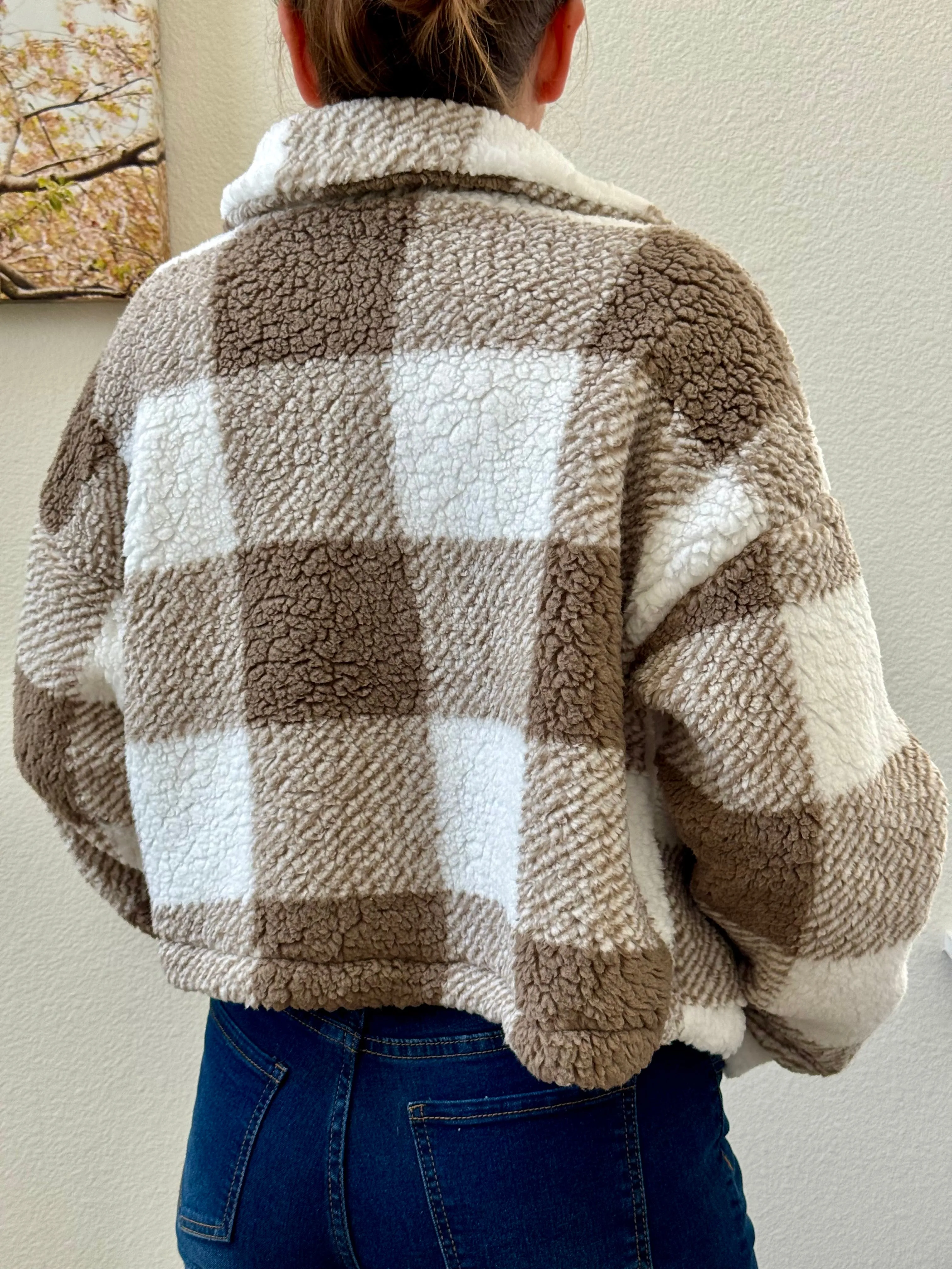 Plaid Button Front Teddy Coat, Casual, Soft, Comfortable Long Sleeve Coat For Winter & Spring, Women's Clothing