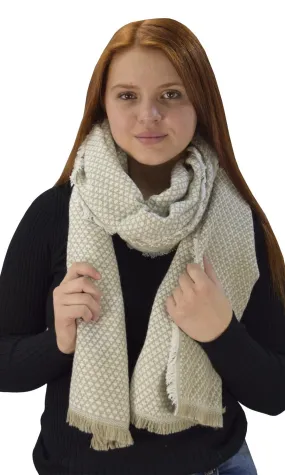 Plaid Tartan Herringbone Reversible Oversized Winter Blanket Scarf Cream