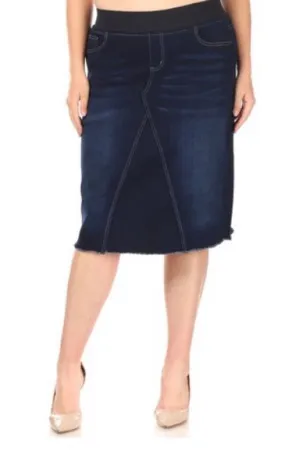 Plus - Calf Length Denim Skirt