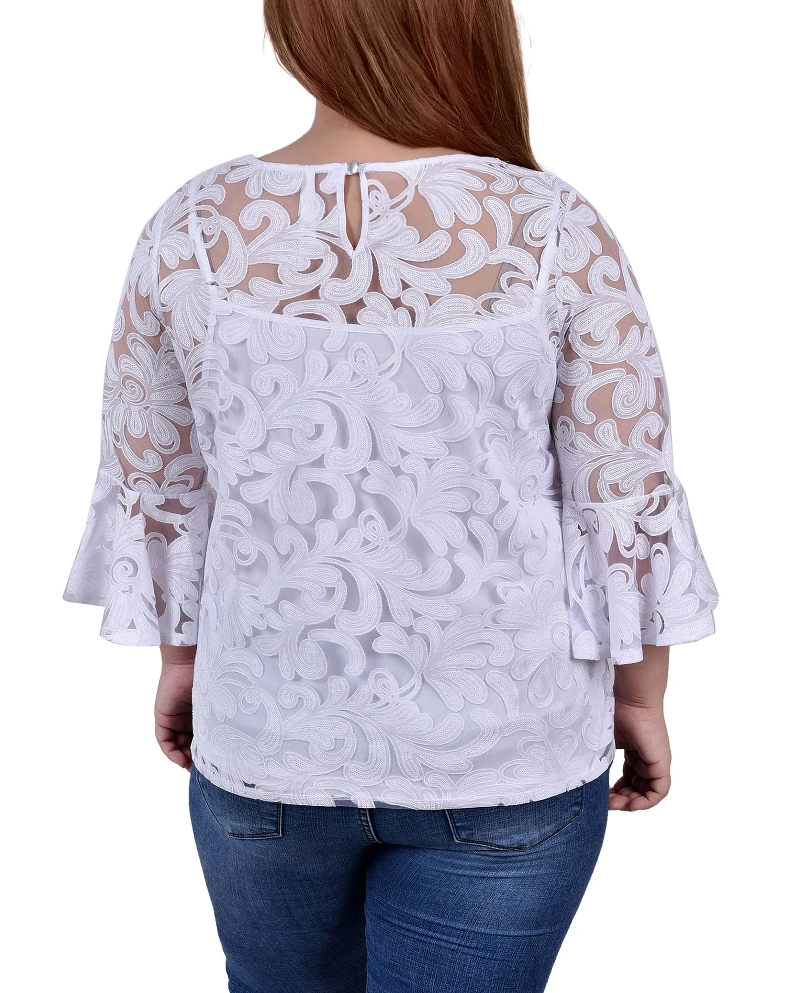 Plus Size 3/4 Sleeve Burnout Blouse With Matching Camisole