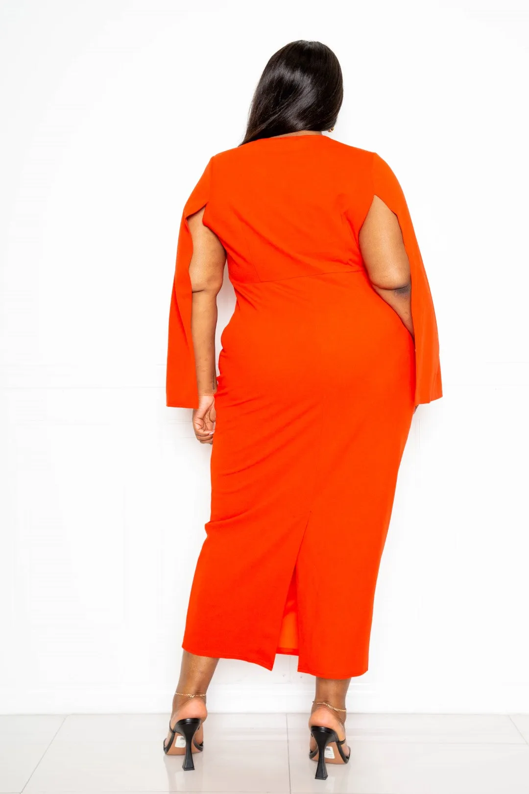 Plus Solid Cape Sleeve Maxi Dress