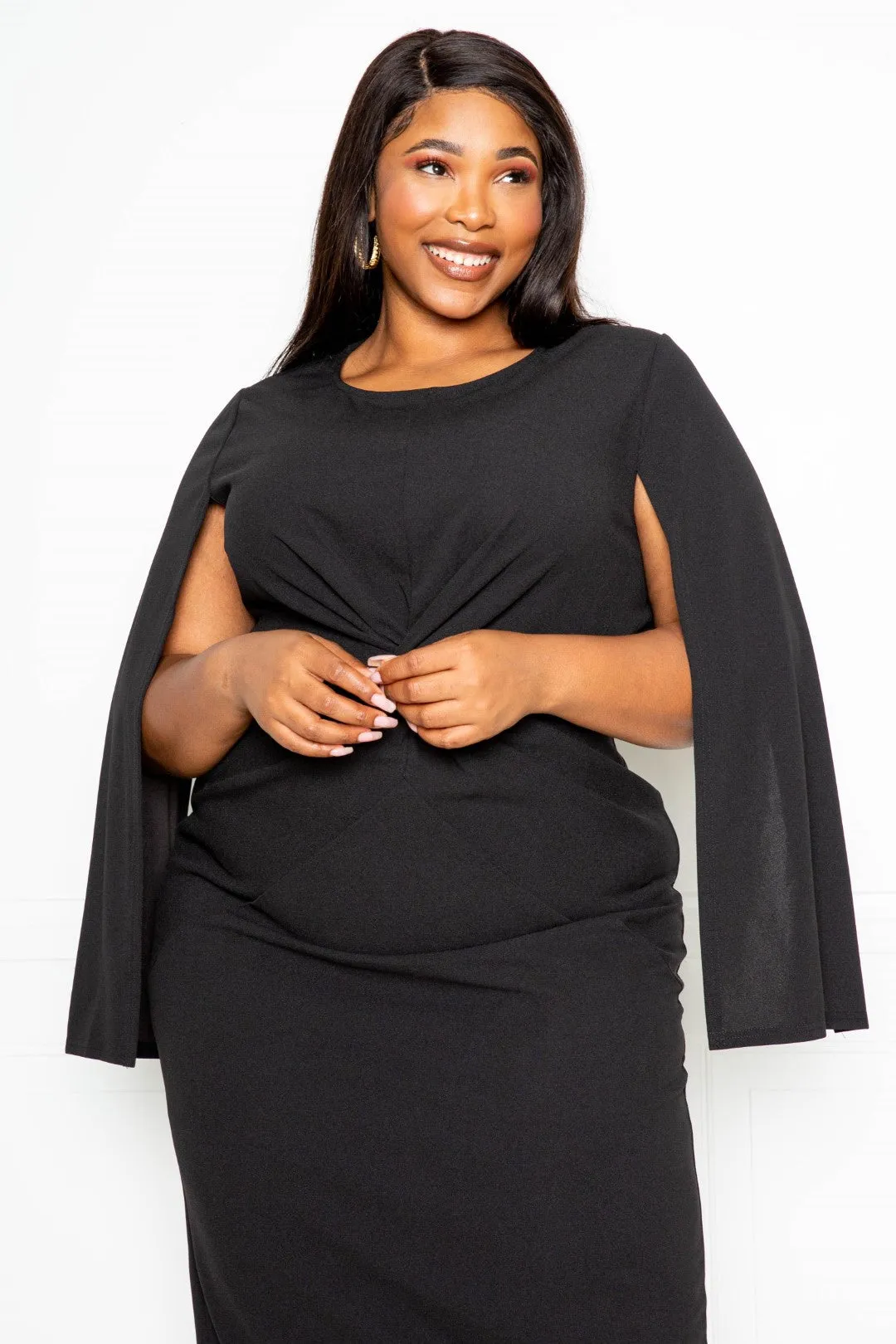 Plus Solid Cape Sleeve Maxi Dress