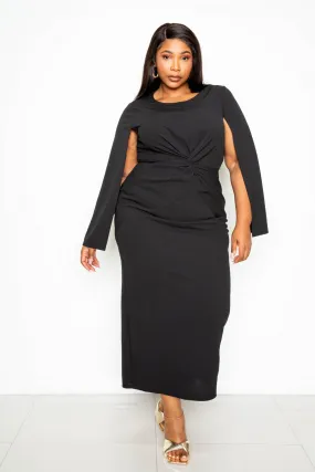 Plus Solid Cape Sleeve Maxi Dress