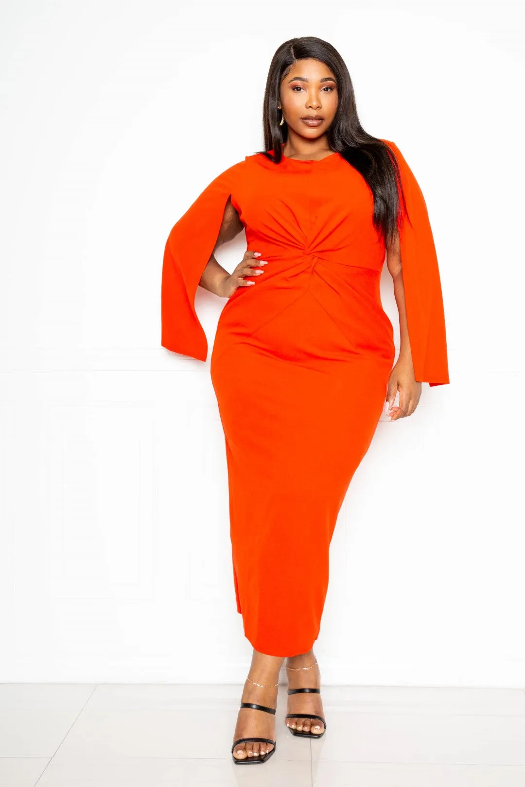 Plus Solid Cape Sleeve Maxi Dress