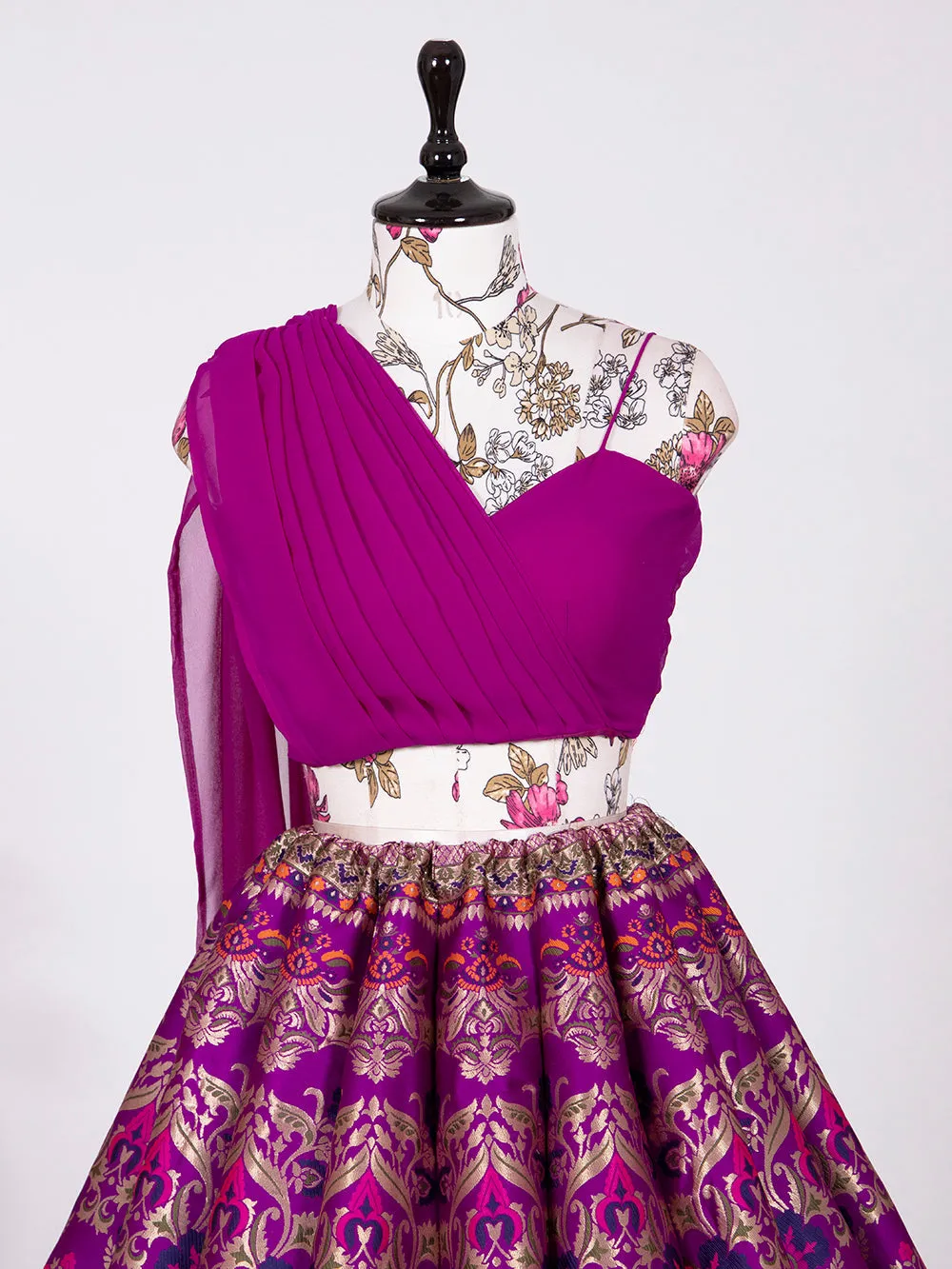 Purple Color Weaving Zari Work Banarasi Silk Co-ord Set Lehenga With Georgette Choli