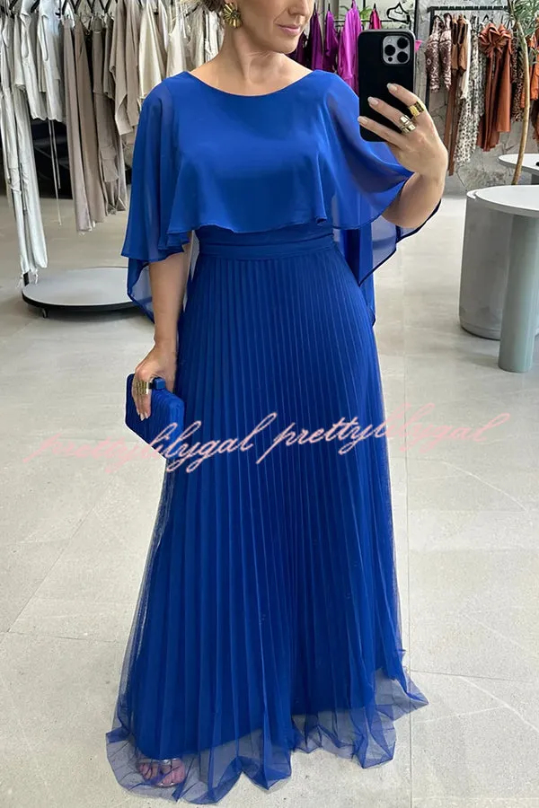 Ready for Holiday Cape Sleeve Tie-up Pleated Maxi Dress