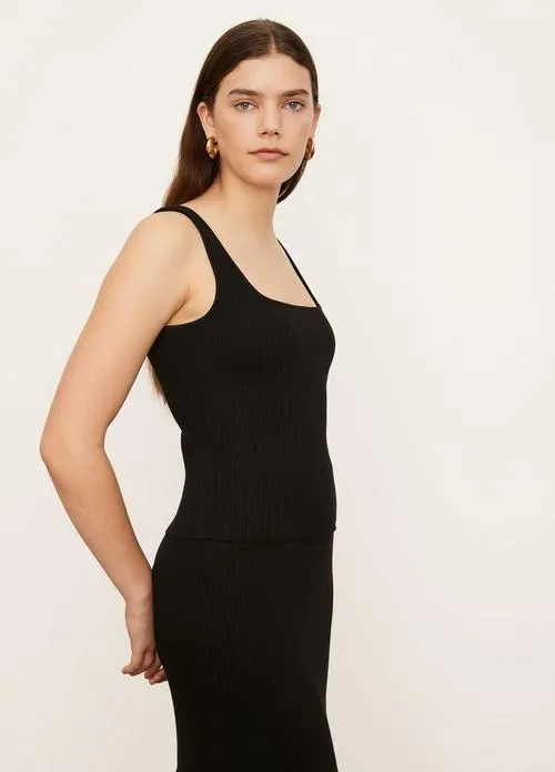 Ribbed Square Neck Camisole in Black
