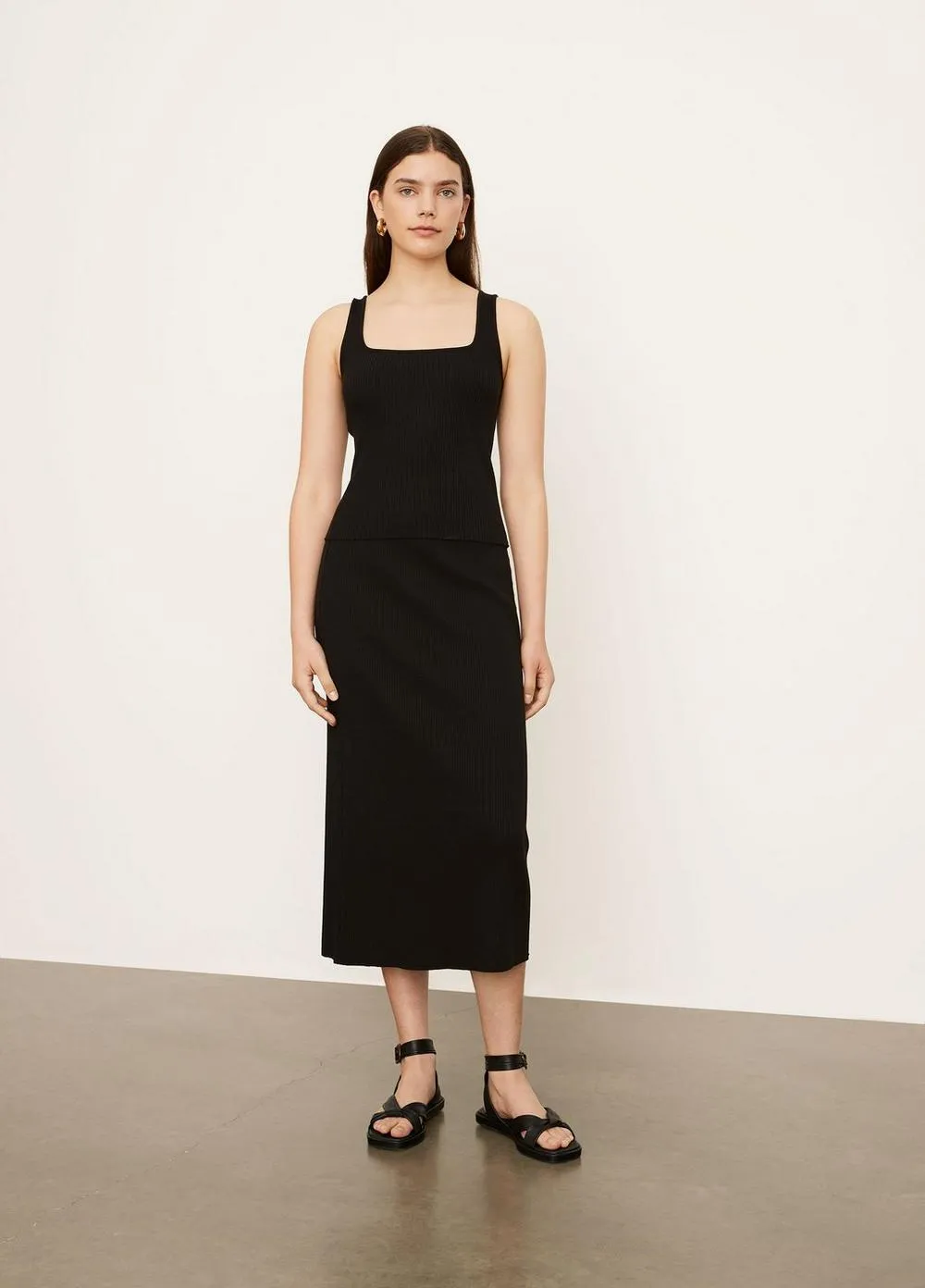 Ribbed Square Neck Camisole in Black