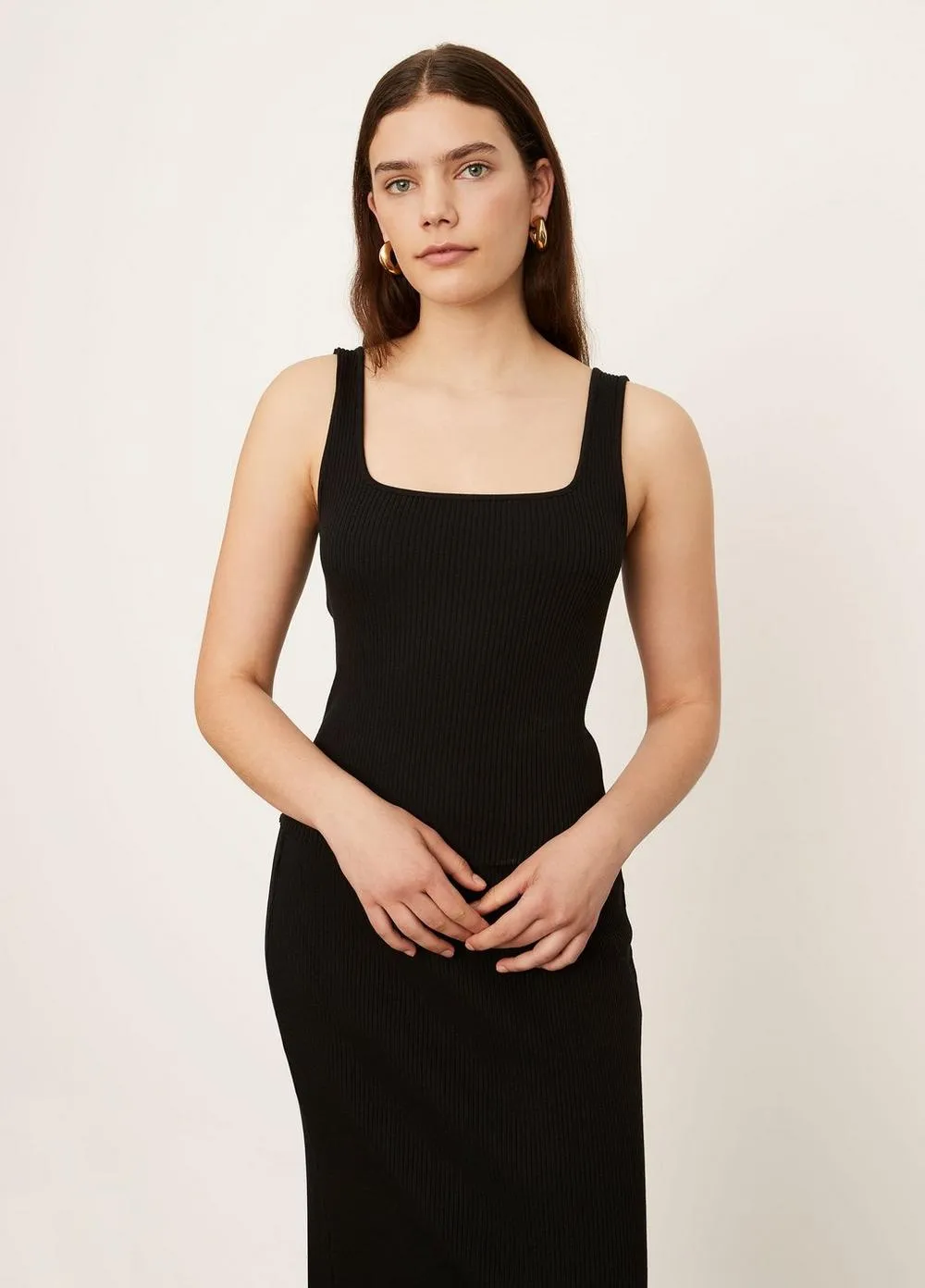 Ribbed Square Neck Camisole in Black