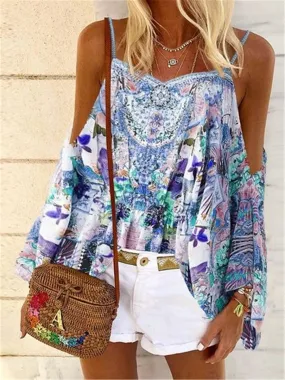 Romantic Idyllic Vintage Bohemian Floral Strap Top
