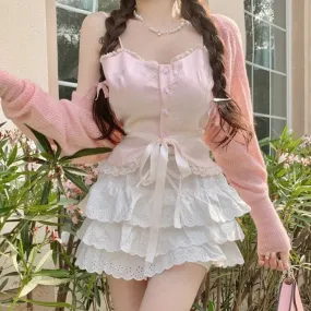 Rosalie's Favorite Outfit         Cardigan, Top, and Skirt  Complete Dress Set Kawaii Academia Y2K Cottagecore Coquette Fairycore Dollette Princesscore Bottoms