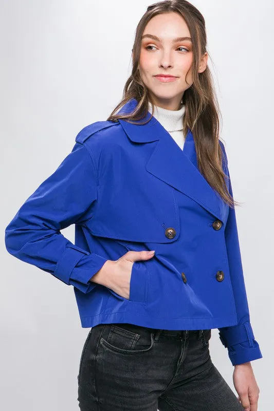 Royal Cropped Trench Jacket with Belt Sleeve Detail